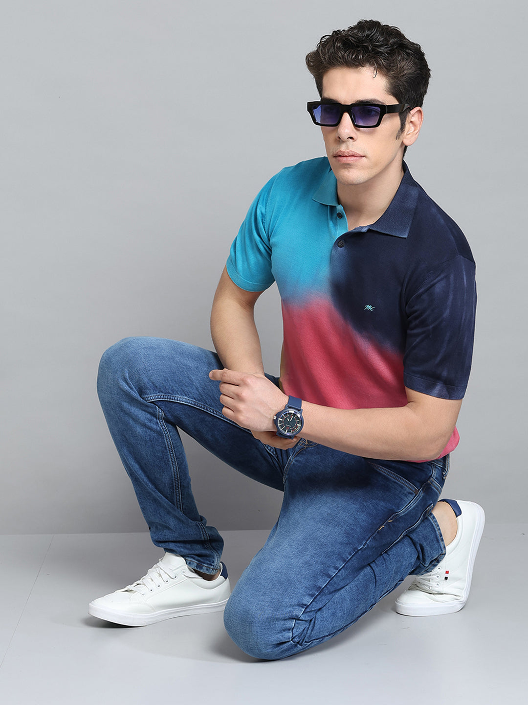 Men Multicolor Solid Collar Half Sleeve T-Shirt