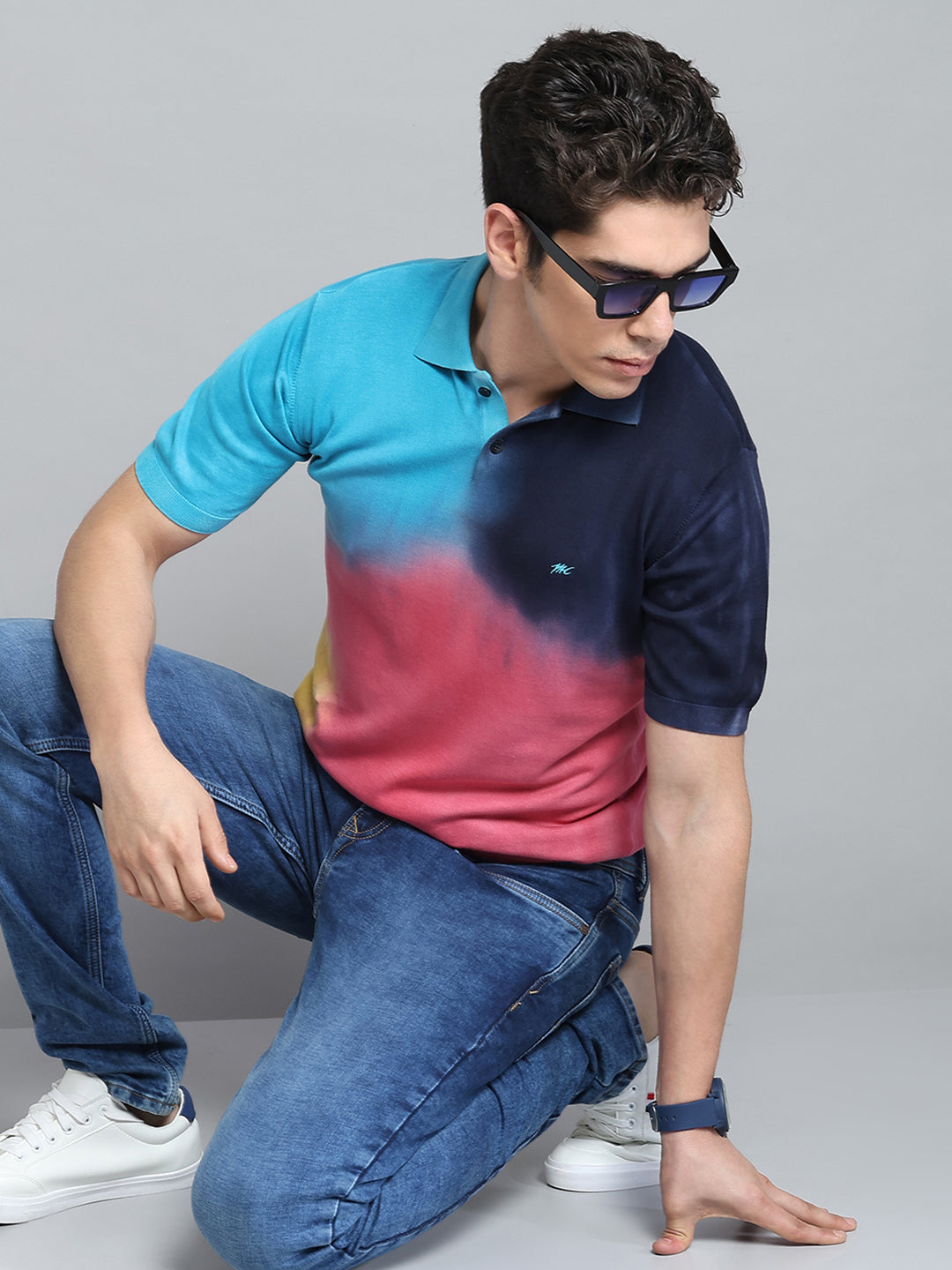 Men Multicolor Solid Collar Half Sleeve T-Shirt