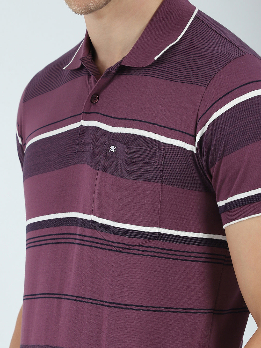 Men Purple Stripe Collar Half Sleeve T-Shirt