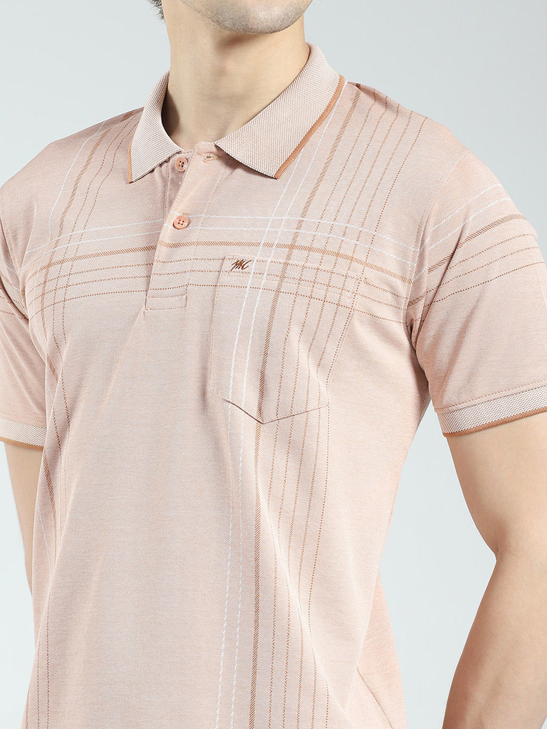 Men Peach Printed Collar Half Sleeve T-Shirt