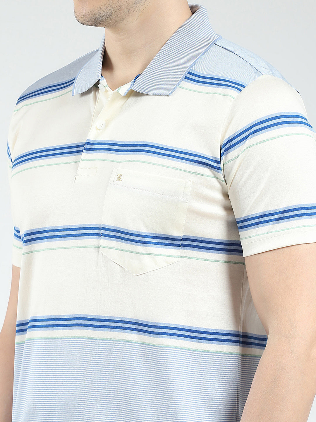 Luxuria Men Blue Stripe Collar Half Sleeve T-Shirt