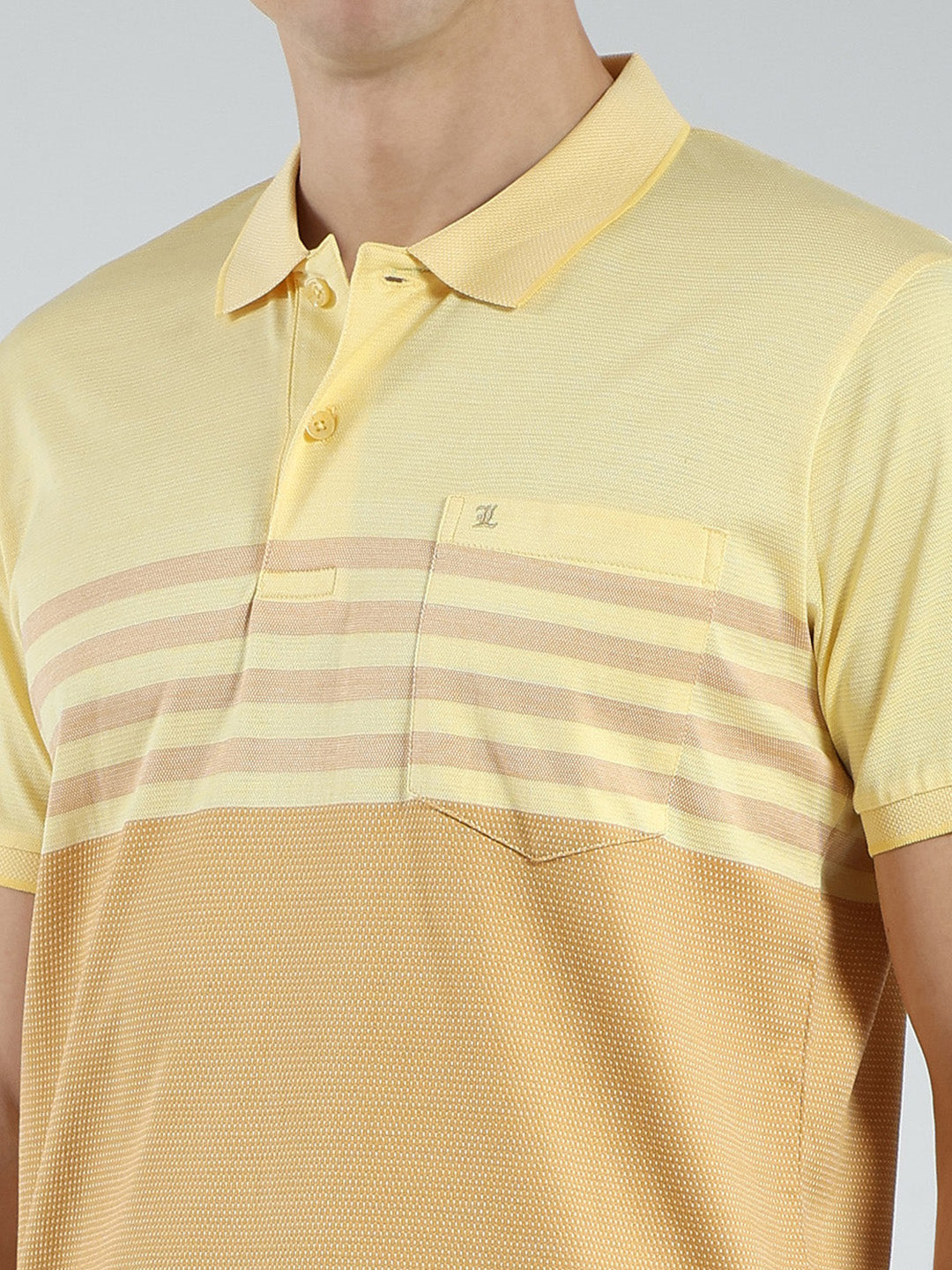 Luxuria Men Yellow Stripe Collar Half Sleeve T-Shirt