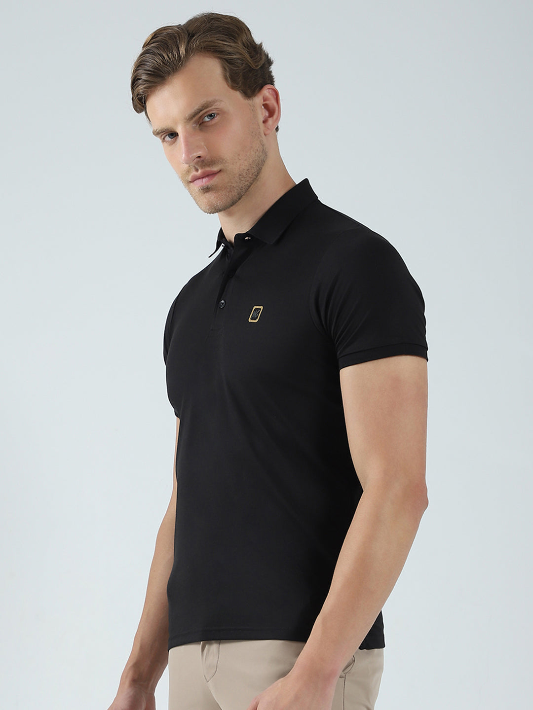 Men Black Solid Collar Half Sleeve T-Shirt