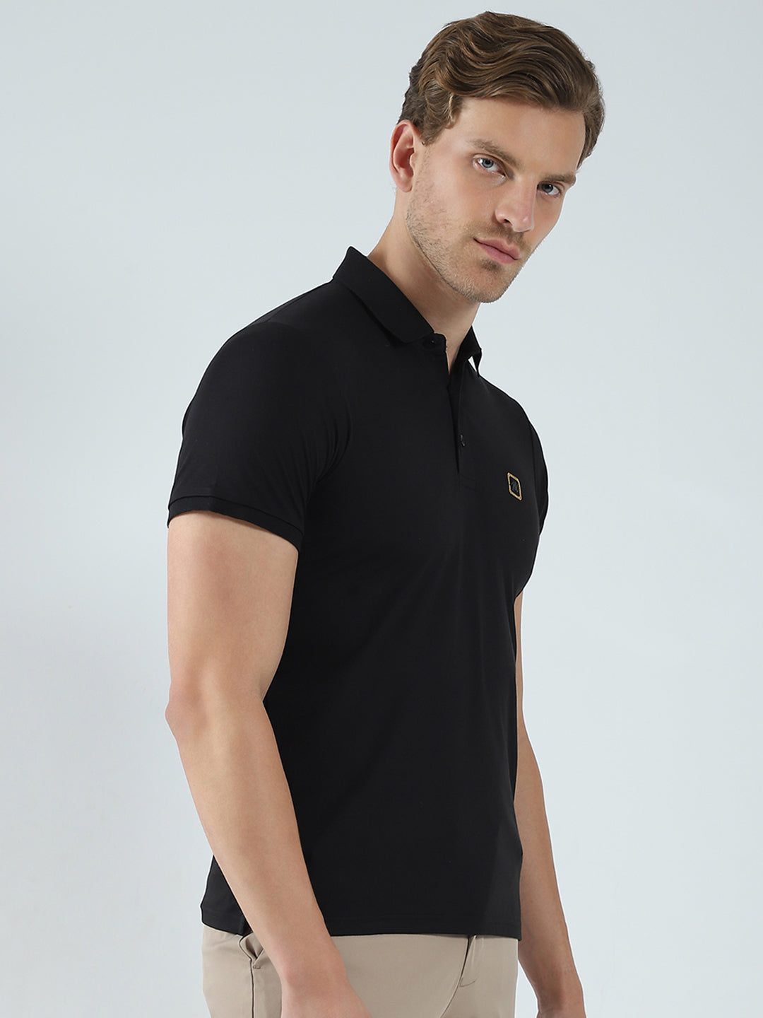 Men Black Solid Collar Half Sleeve T-Shirt