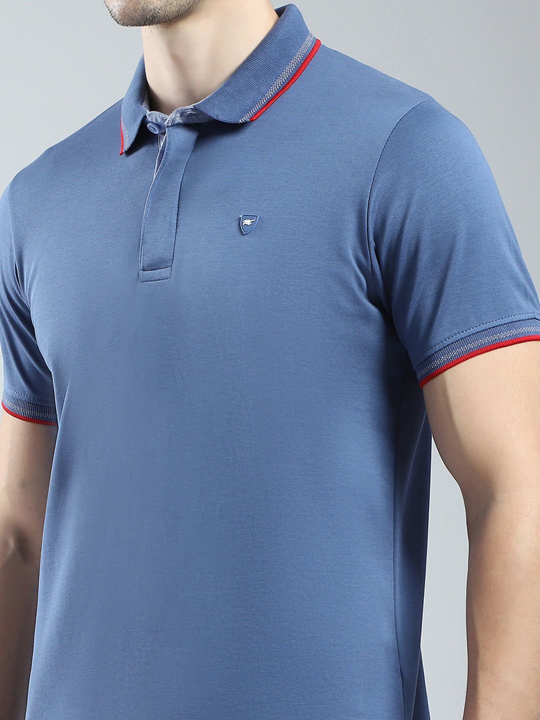 Men Blue Solid Collar Half Sleeve T-Shirt