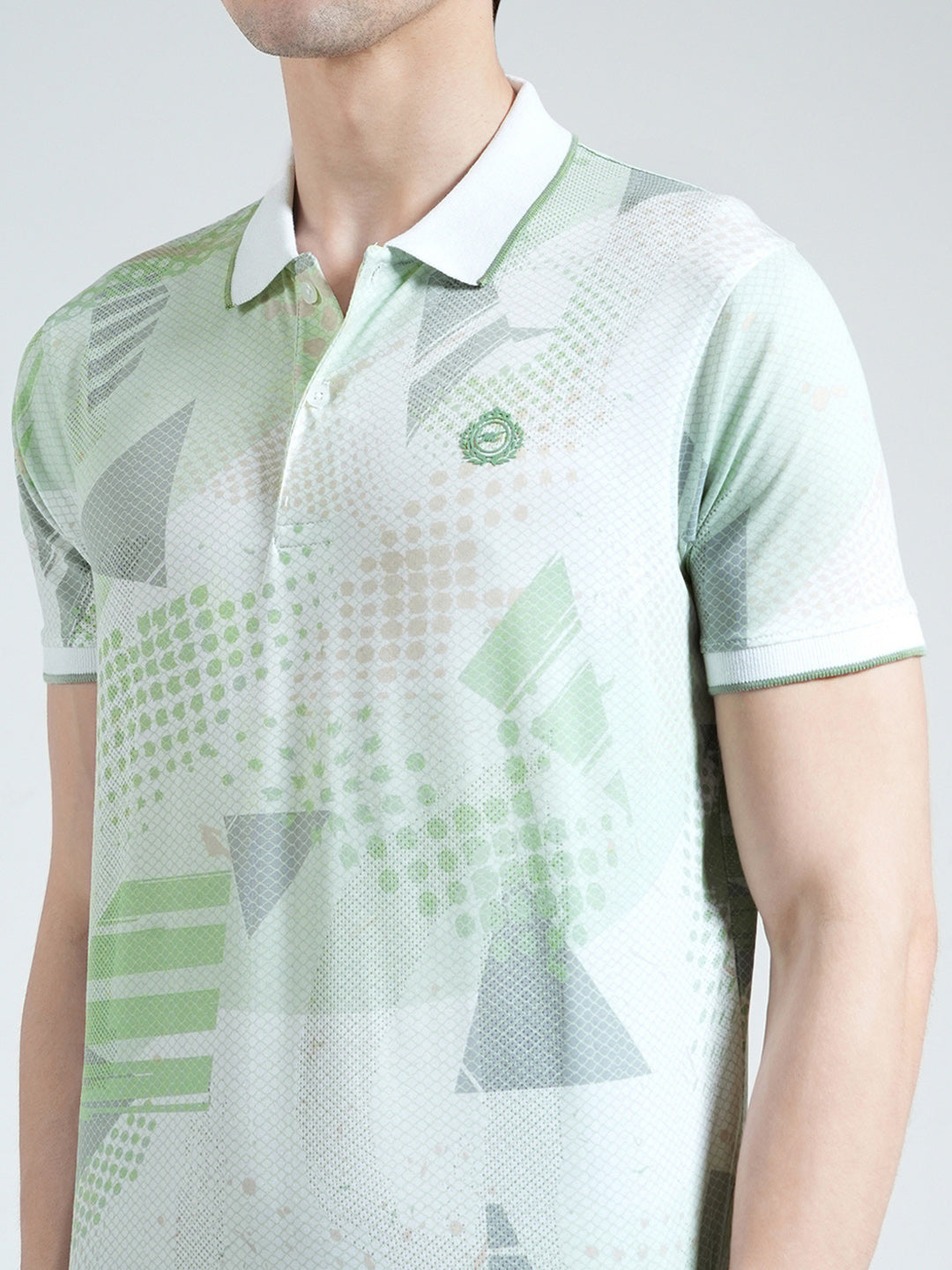 Men Green Printed Collar Half Sleeve T-Shirt