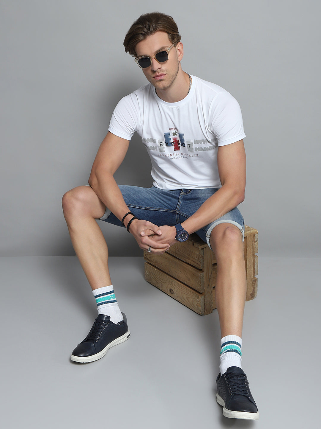 Men White Printed Round Neck Half Sleeve T-Shirt