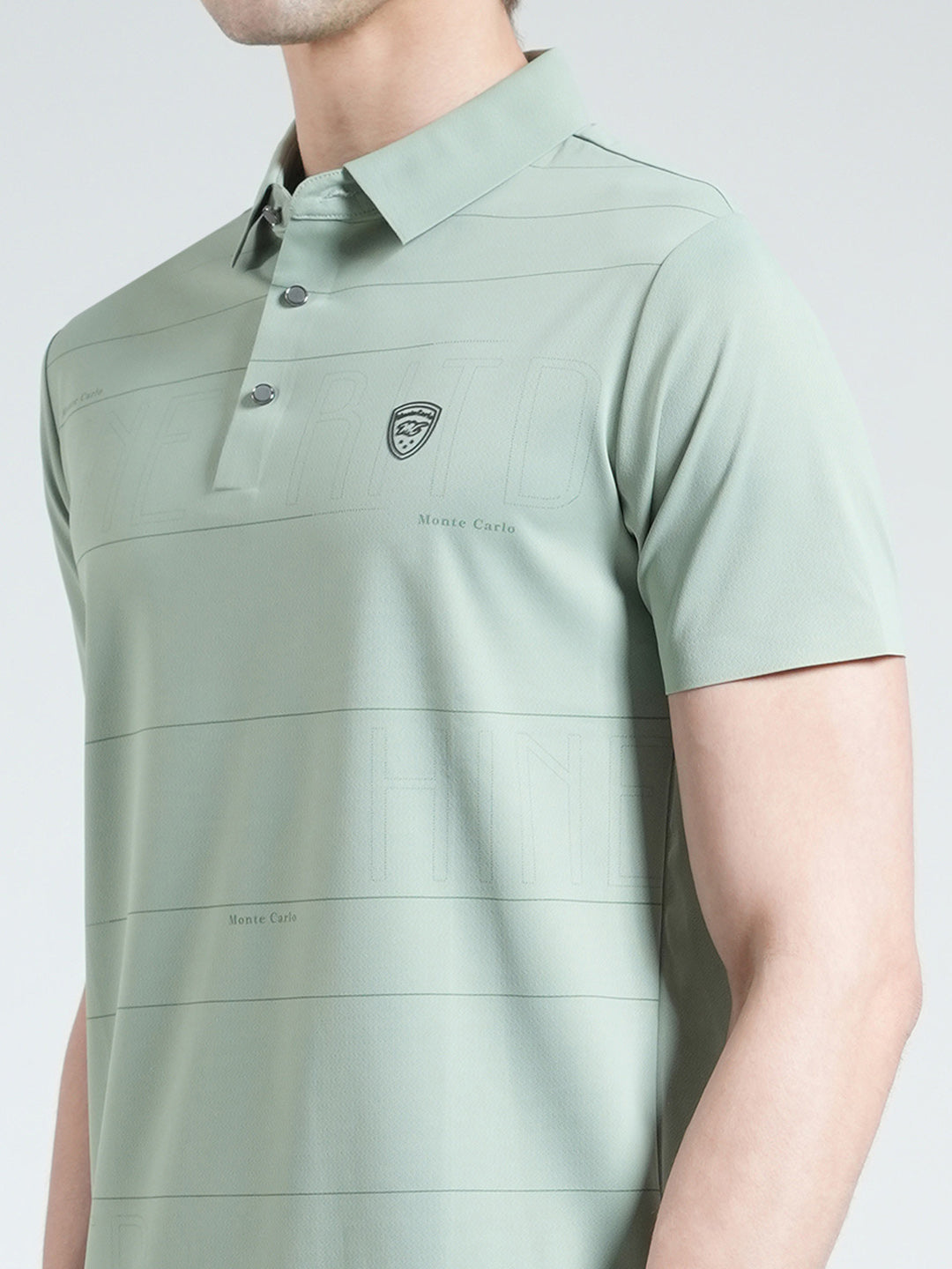 Men Green Stripe Collar Half Sleeve T-Shirt