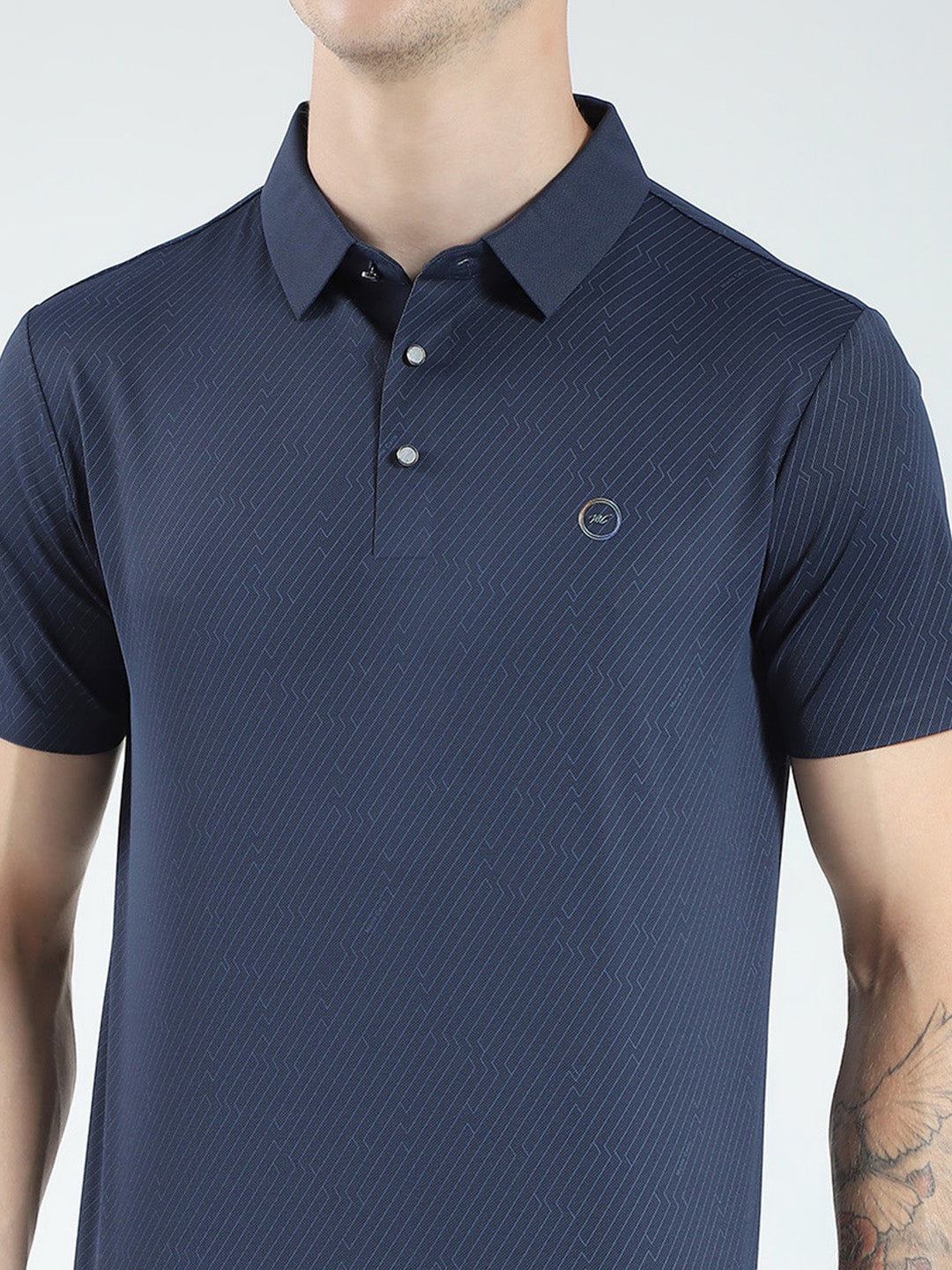 Men Navy Blue Solid Collar Half Sleeve T-Shirt