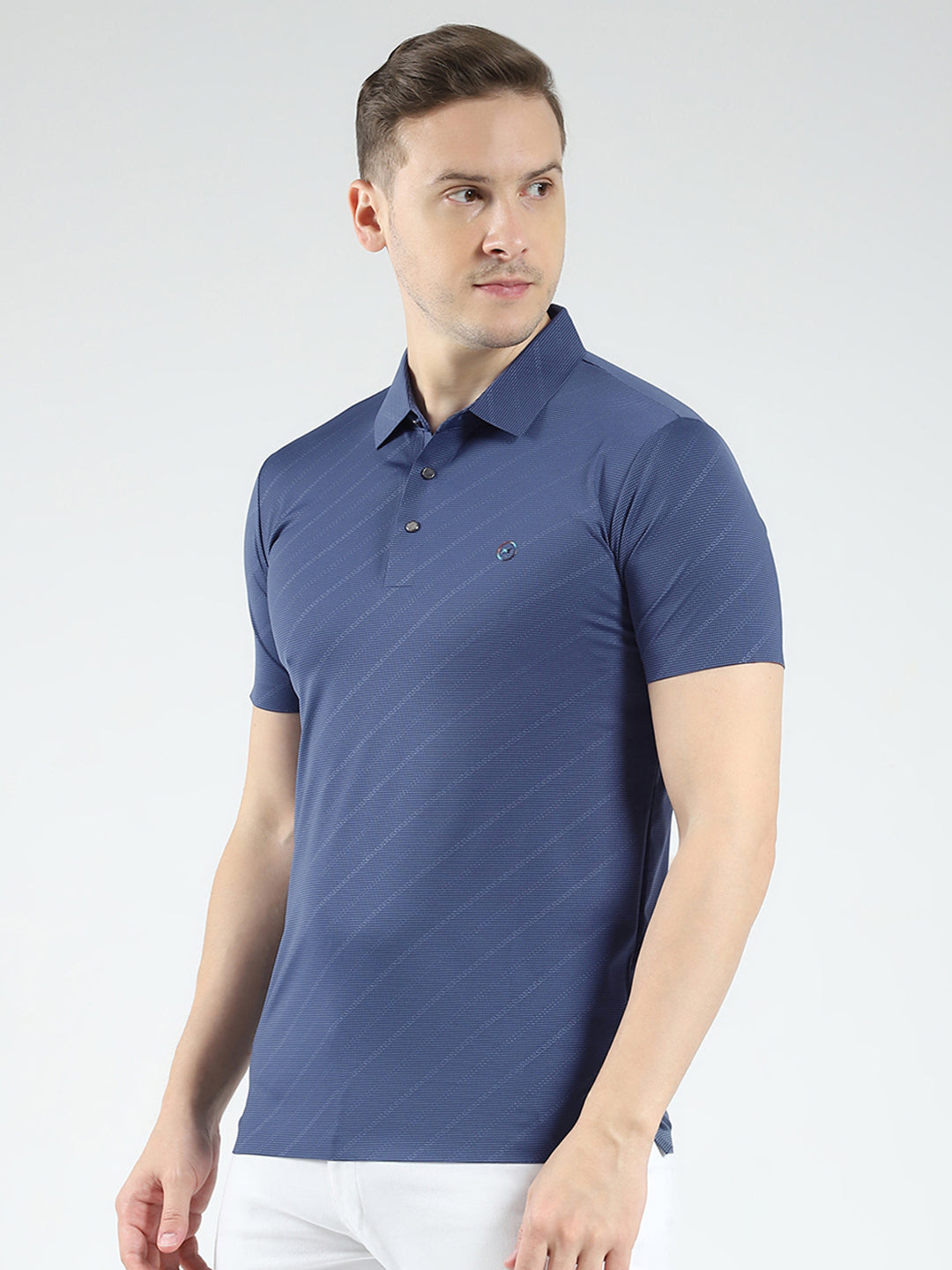 Men Blue Solid Collar Half Sleeve T-Shirt