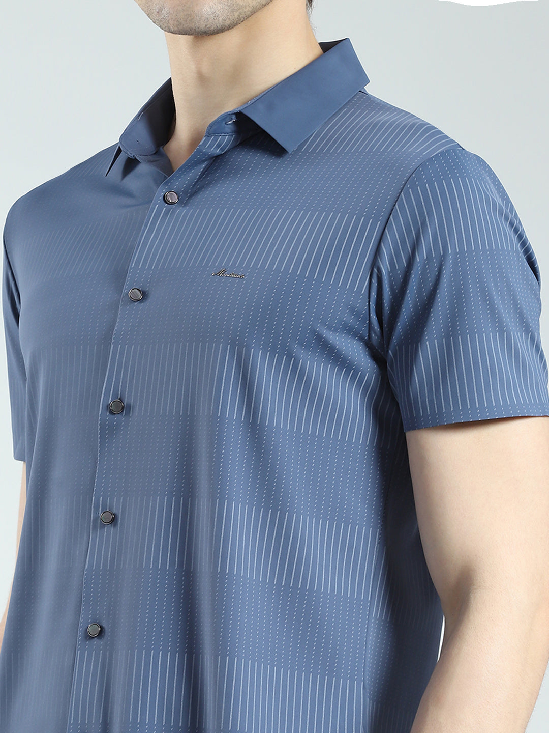 Men Blue Printed Collar Half Sleeve Shirt
