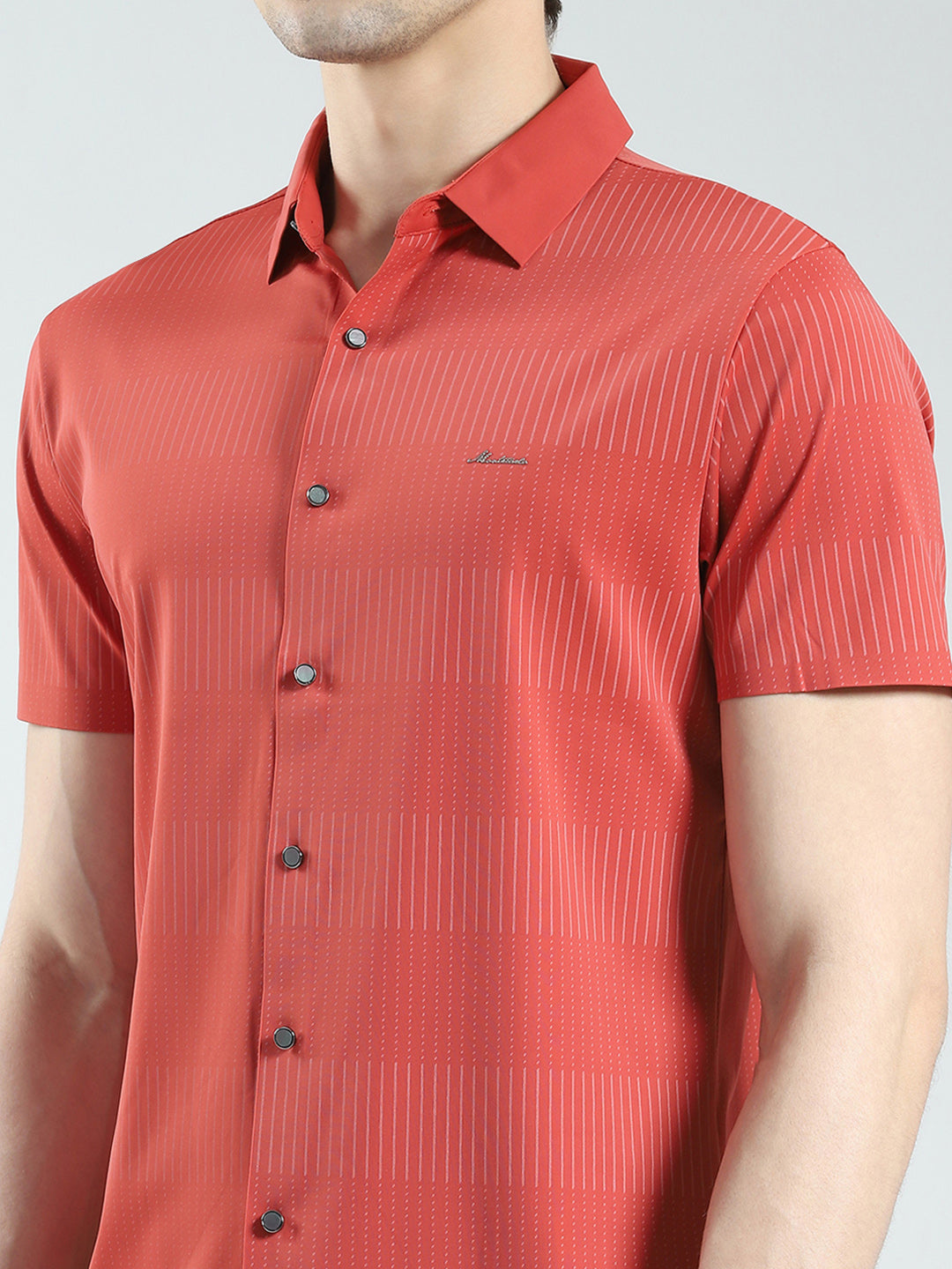 Men Rust Printed Collar Half Sleeve Shirt