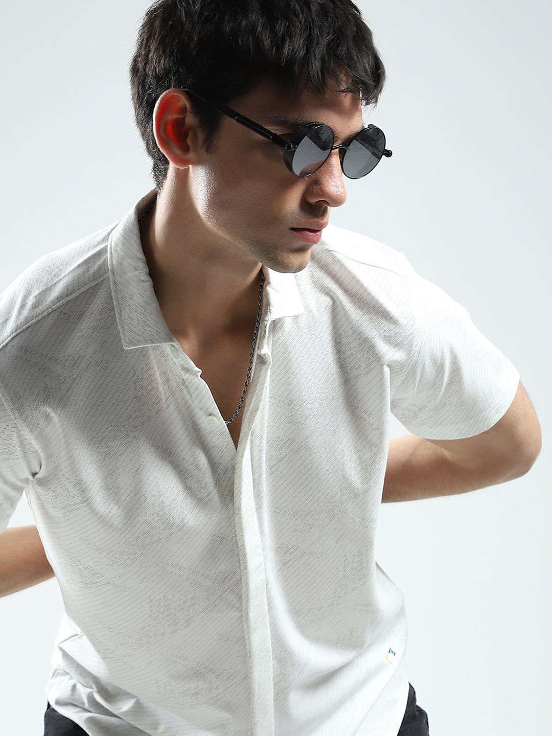 Men White Printed Collar Half Sleeve Shirt