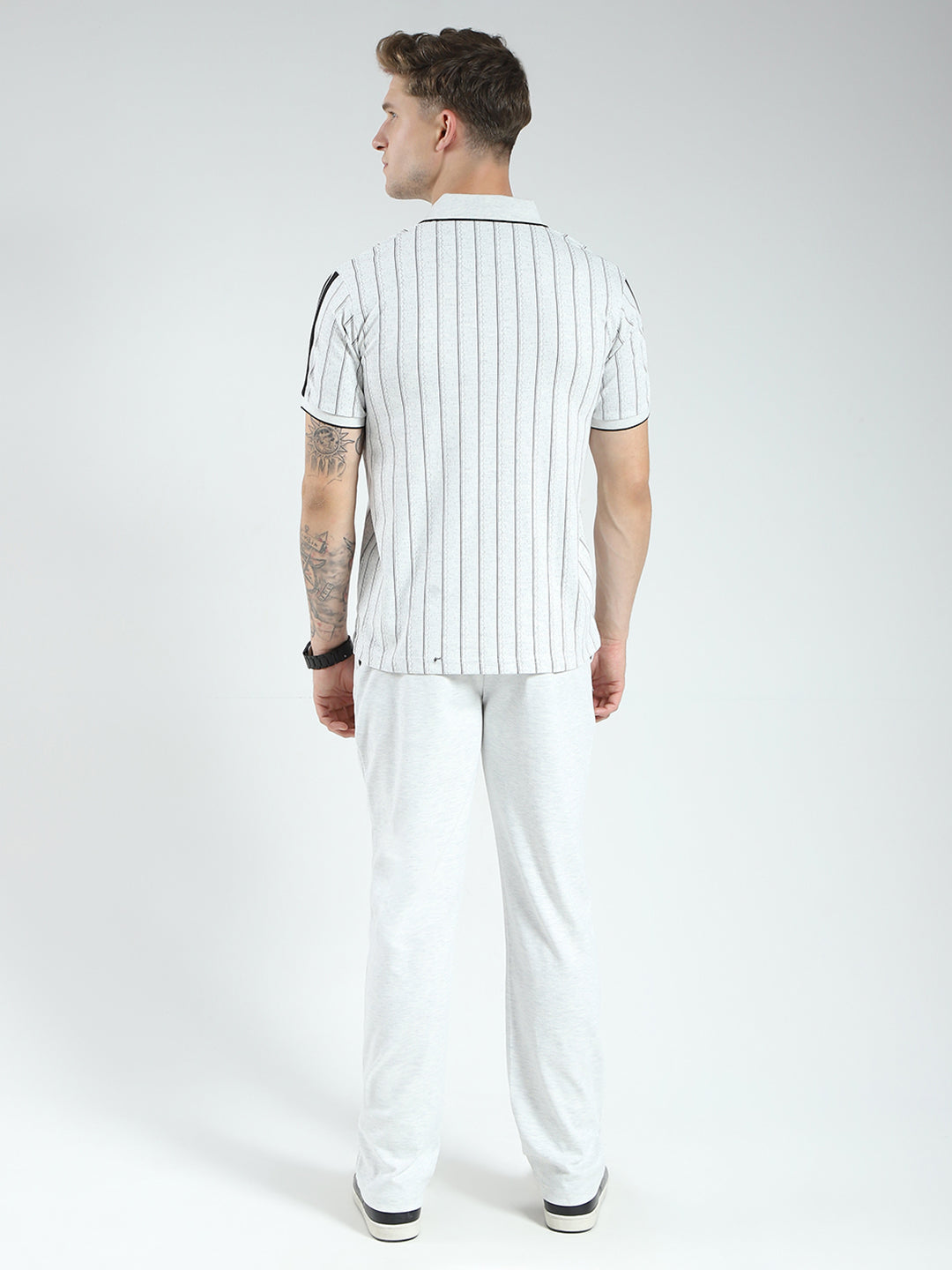Men Off White Solid Collar Half Sleeve Lower Set