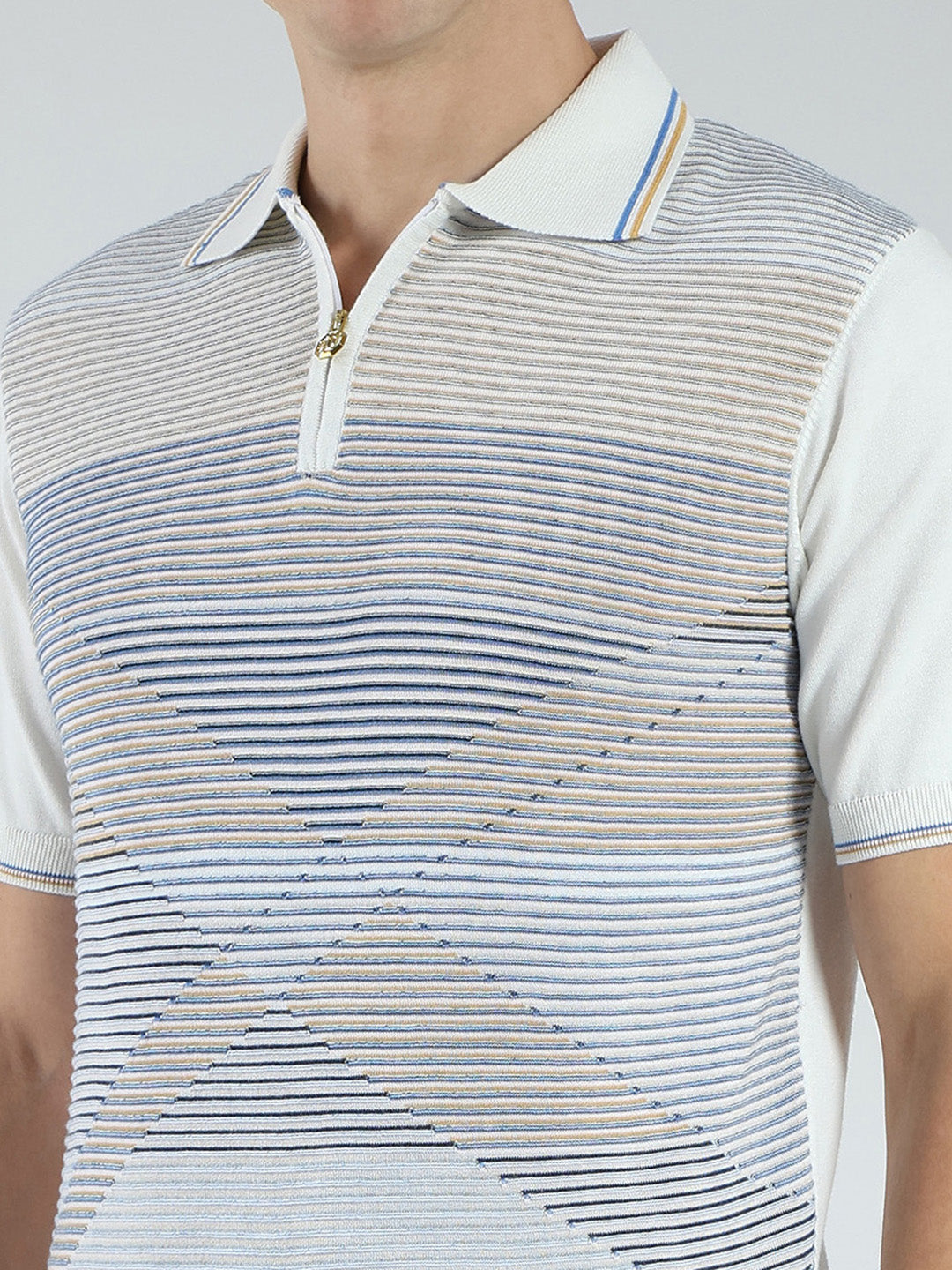 Luxuria Men White Stripe Collar Half Sleeve T-Shirt