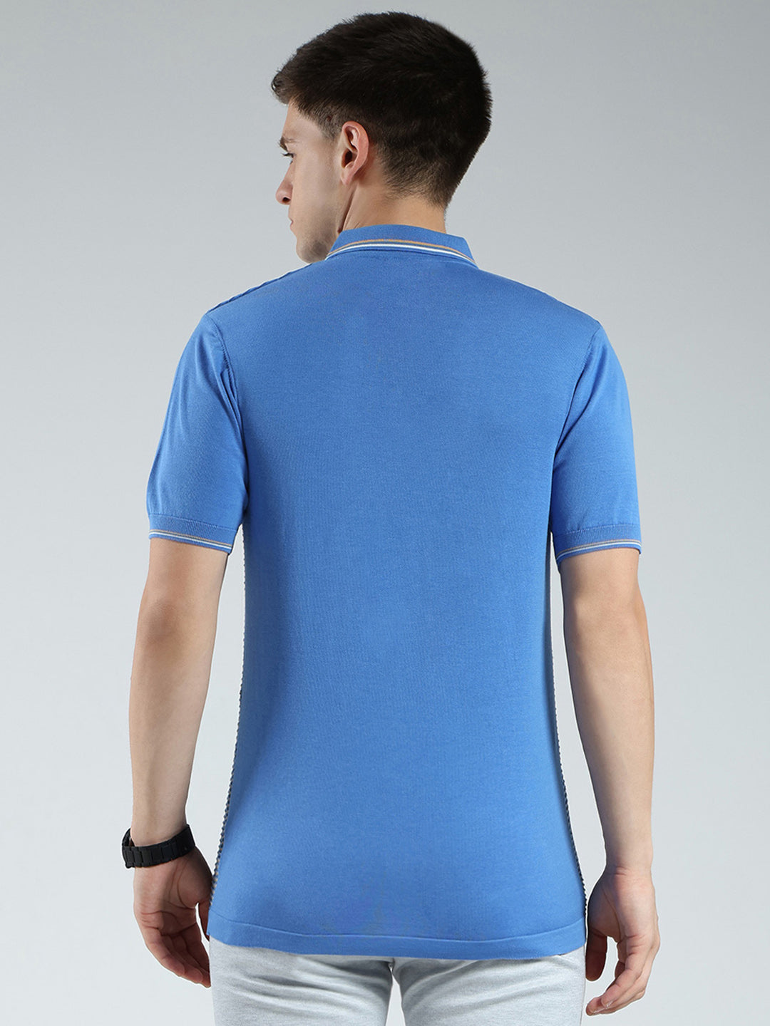 Luxuria Men Blue Stripe Collar Half Sleeve T-Shirt