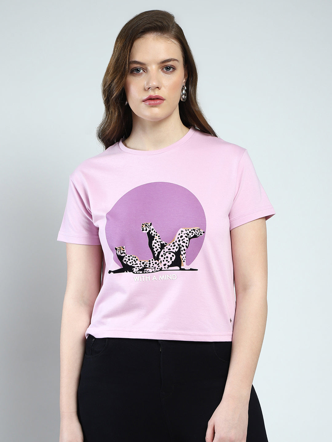 Women Purple Printed Round Neck Half Sleeve Top