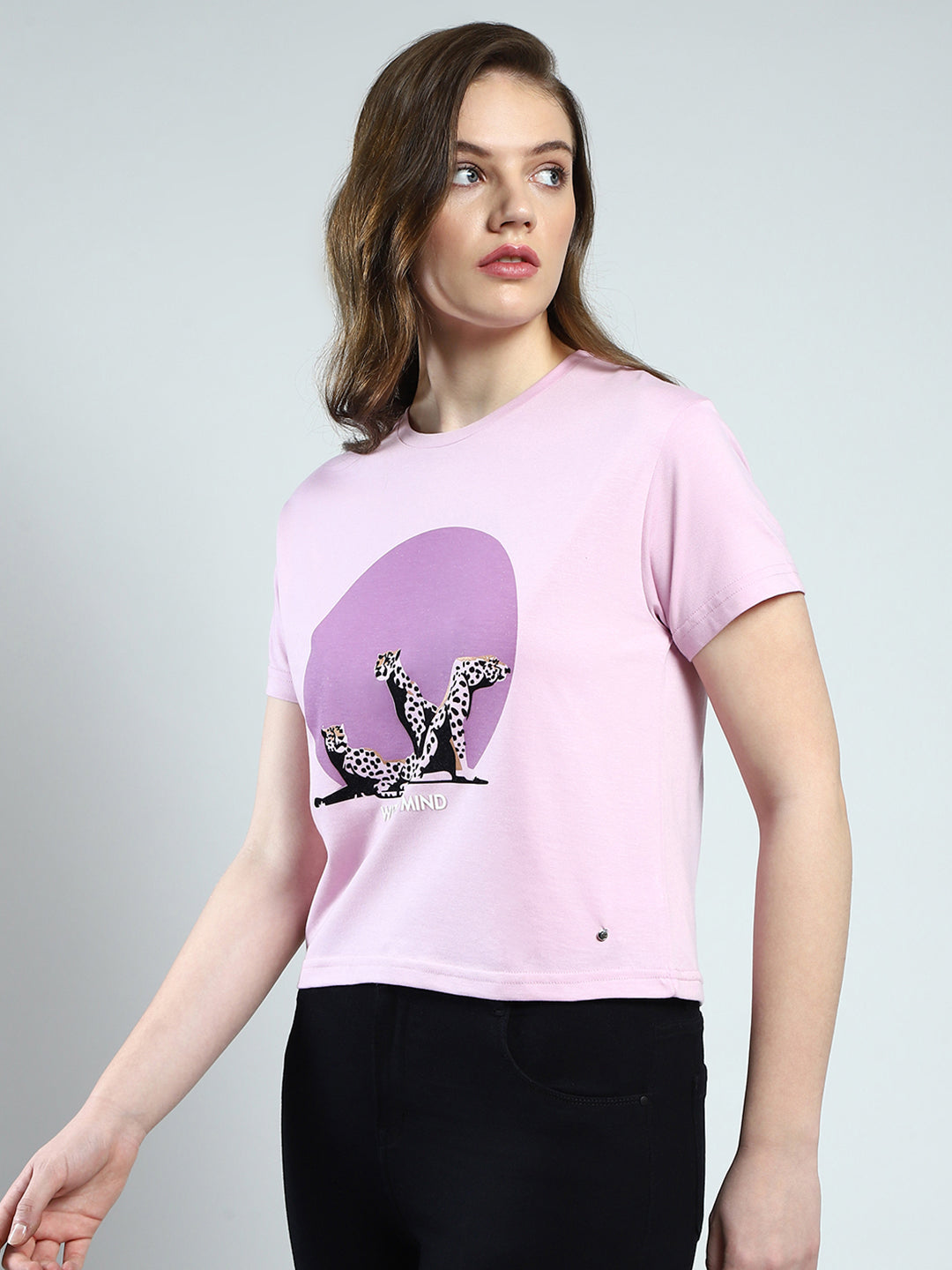 Women Purple Printed Round Neck Half Sleeve Top