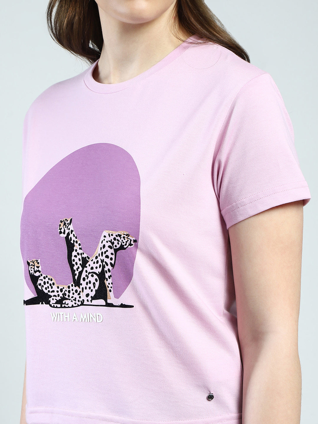 Women Purple Printed Round Neck Half Sleeve Top