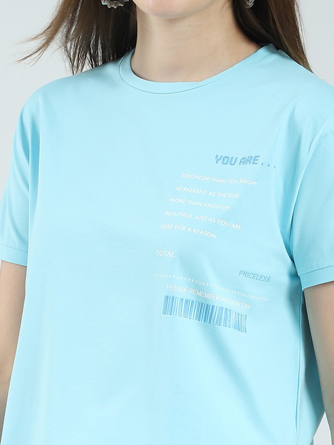 Women Blue Printed Round Neck Half Sleeve Top