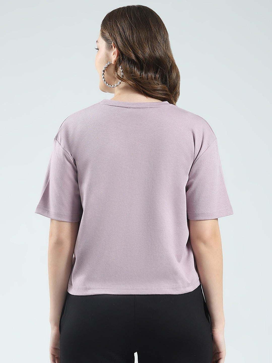 Women Purple Printed Round Neck Half Sleeve Top