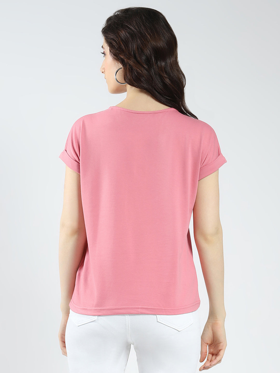 Women Pink Printed Round Neck Half Sleeve Top