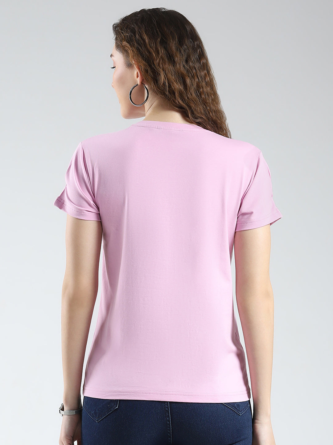 Women Purple Printed Round Neck Half Sleeve Top