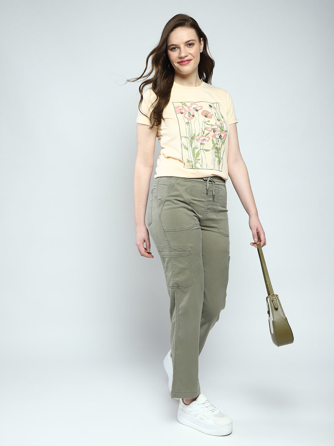 Women Beige Printed Round Neck Half Sleeve Top