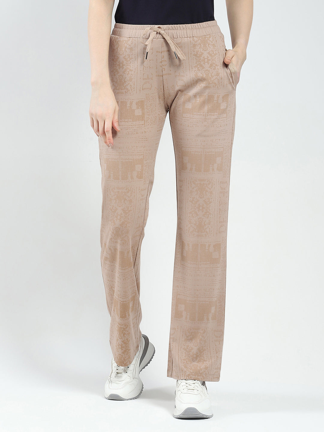 Women Khaki Printed Regular Fit Lower