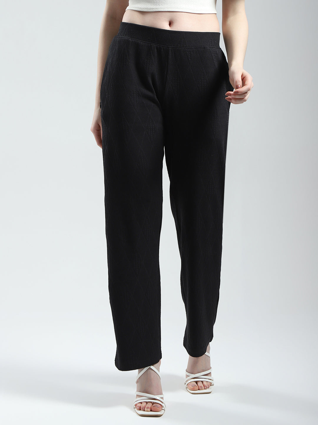Women Black Self Design Regular Fit Lower