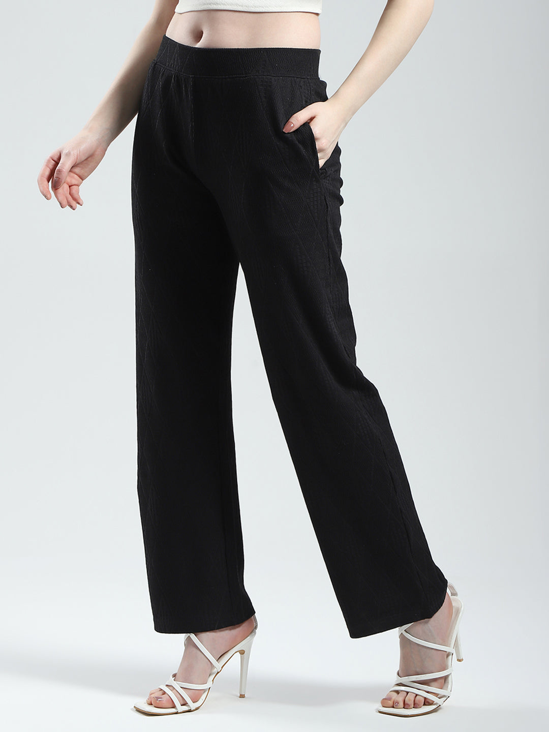 Women Black Self Design Regular Fit Lower