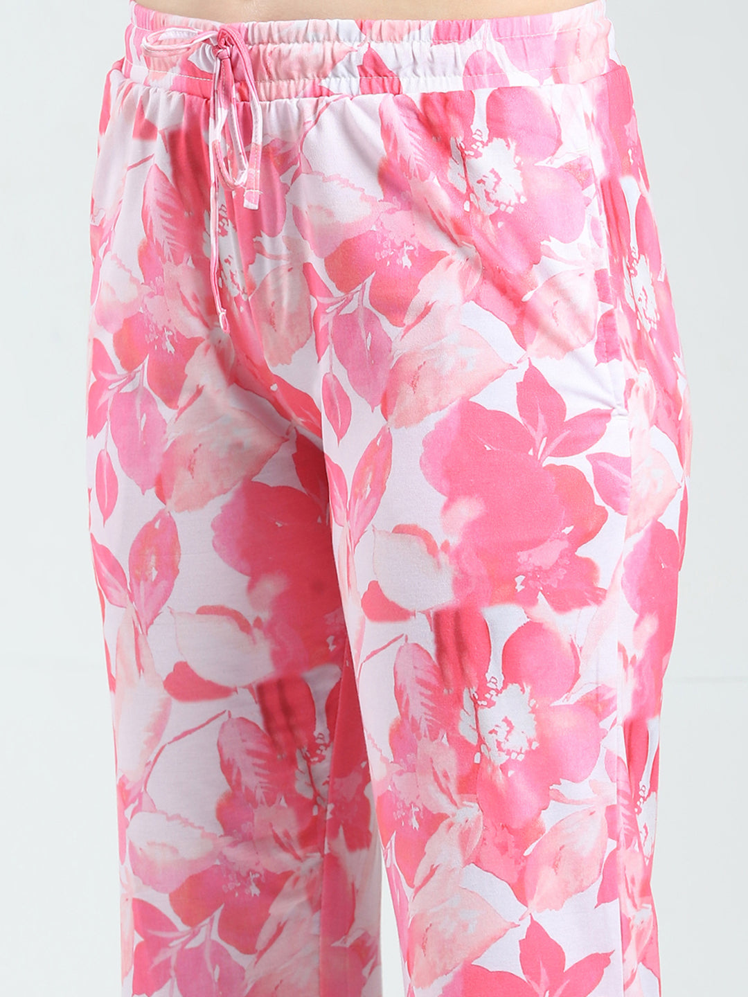 Women Pink Printed Round Neck Half Sleeve Lower Set