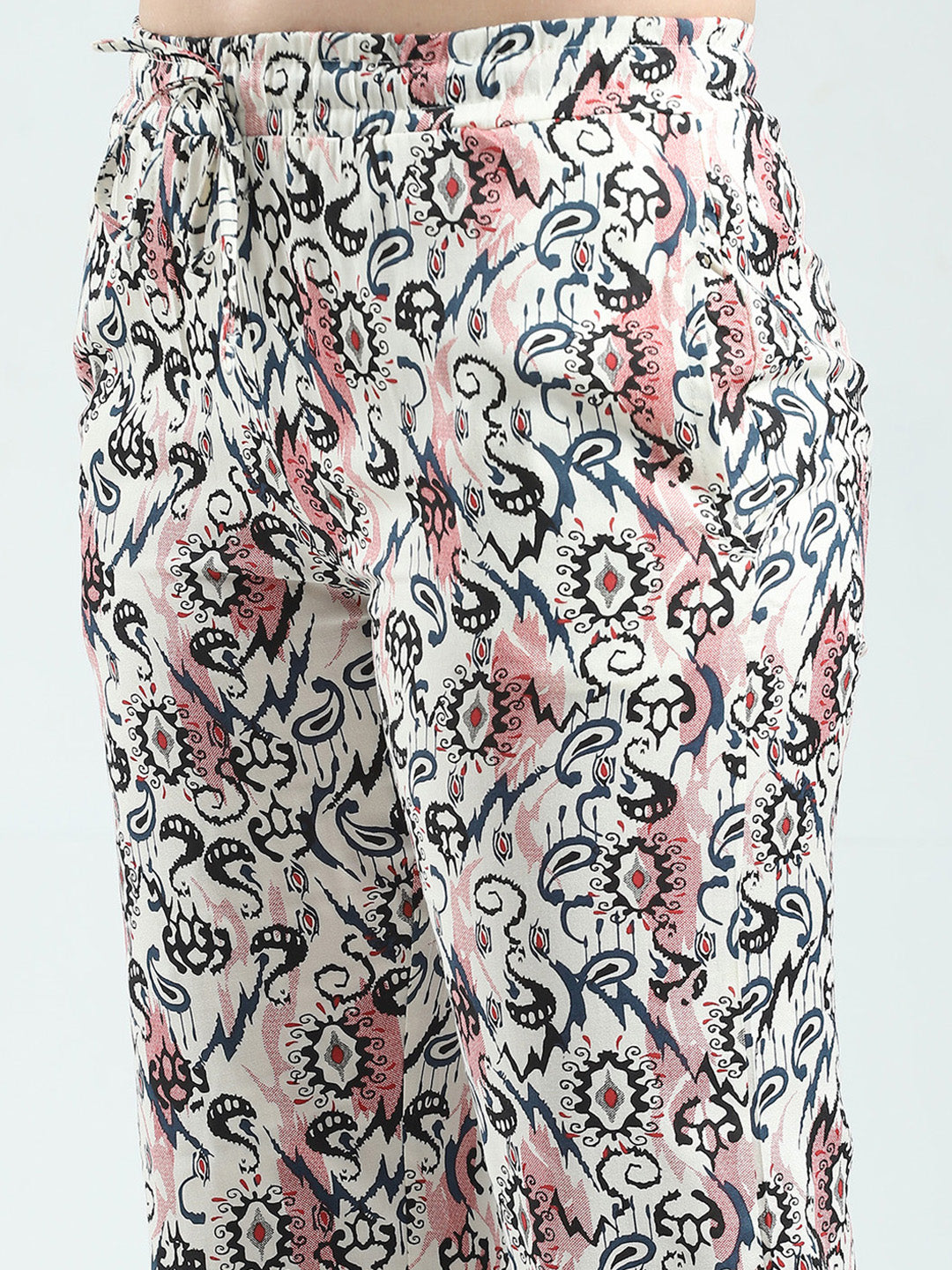 Women Blue Printed Round Neck Half Sleeve Lower Set