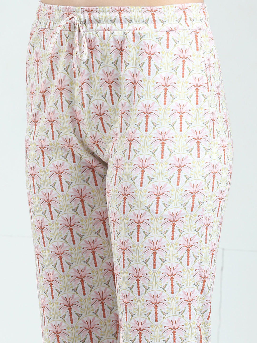 Women Yellow Printed Round Neck Half Sleeve Lower Set