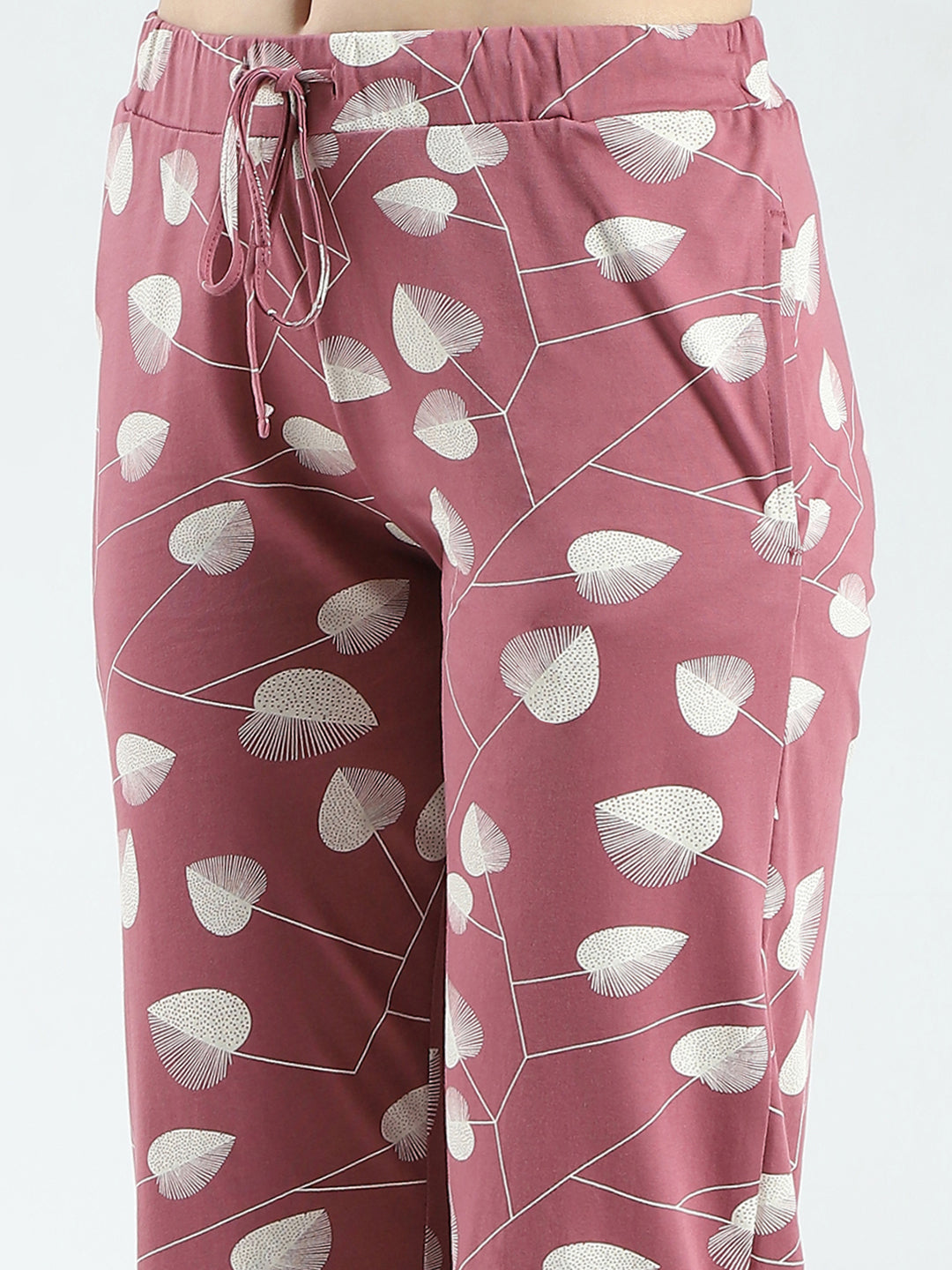 Women Pink Printed Round Neck 3/4th Sleeve Lower Set