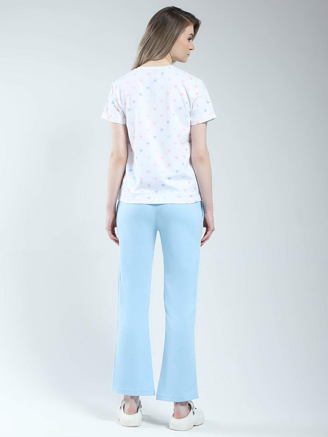 Women Blue Printed Round Neck Half Sleeve Combo Set