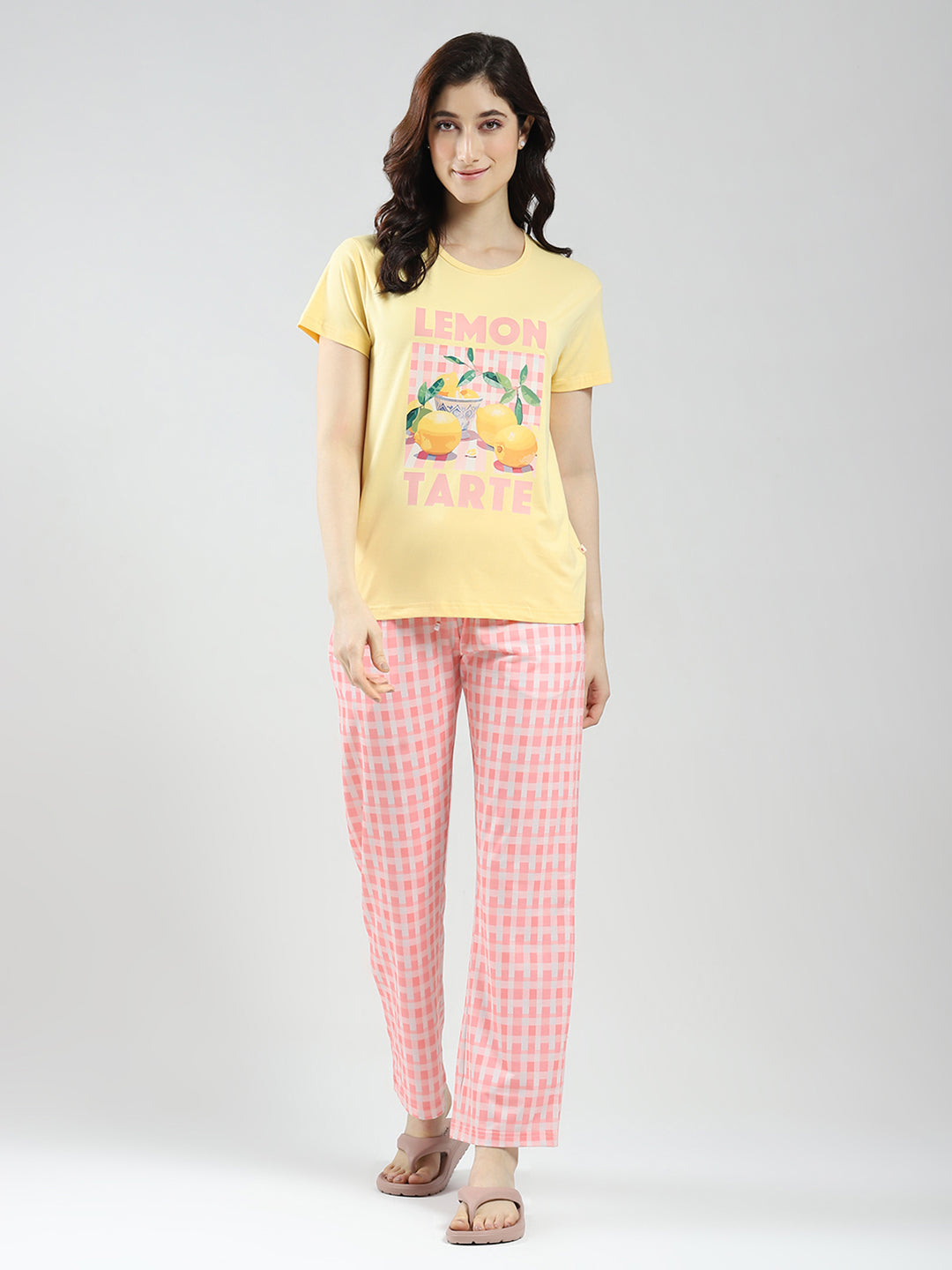 Women Yellow Printed Round Neck Half Sleeve Combo 3Pc Set (T-Shirt, Shorts & Lower)