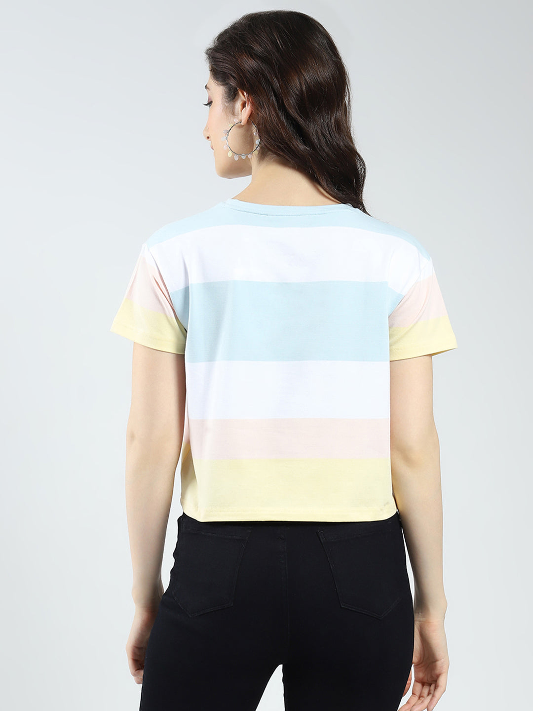 Women White Printed Round Neck Half Sleeve Top