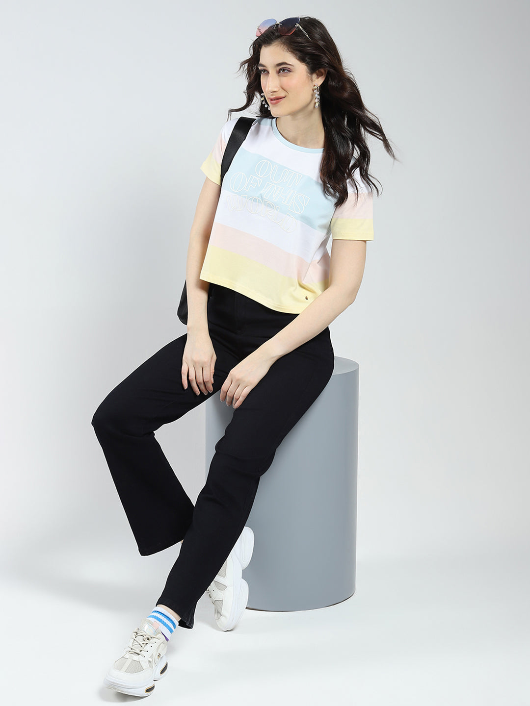 Women White Printed Round Neck Half Sleeve Top