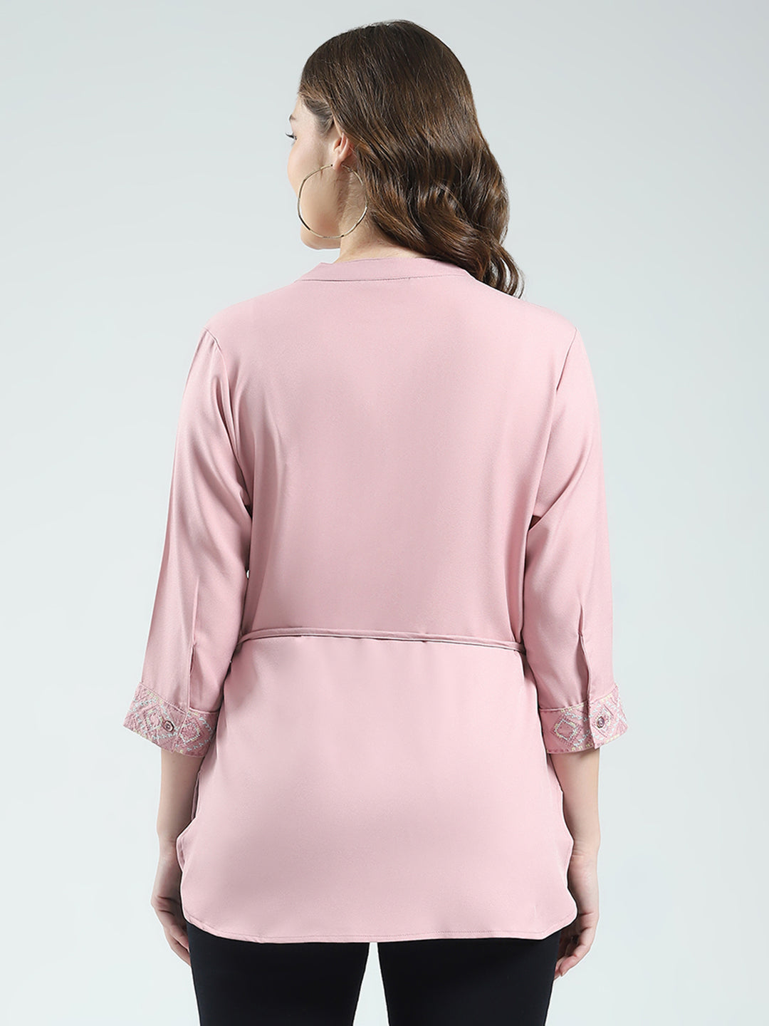 Women Pink Embroidered Round Neck 3/4th Sleeve Top