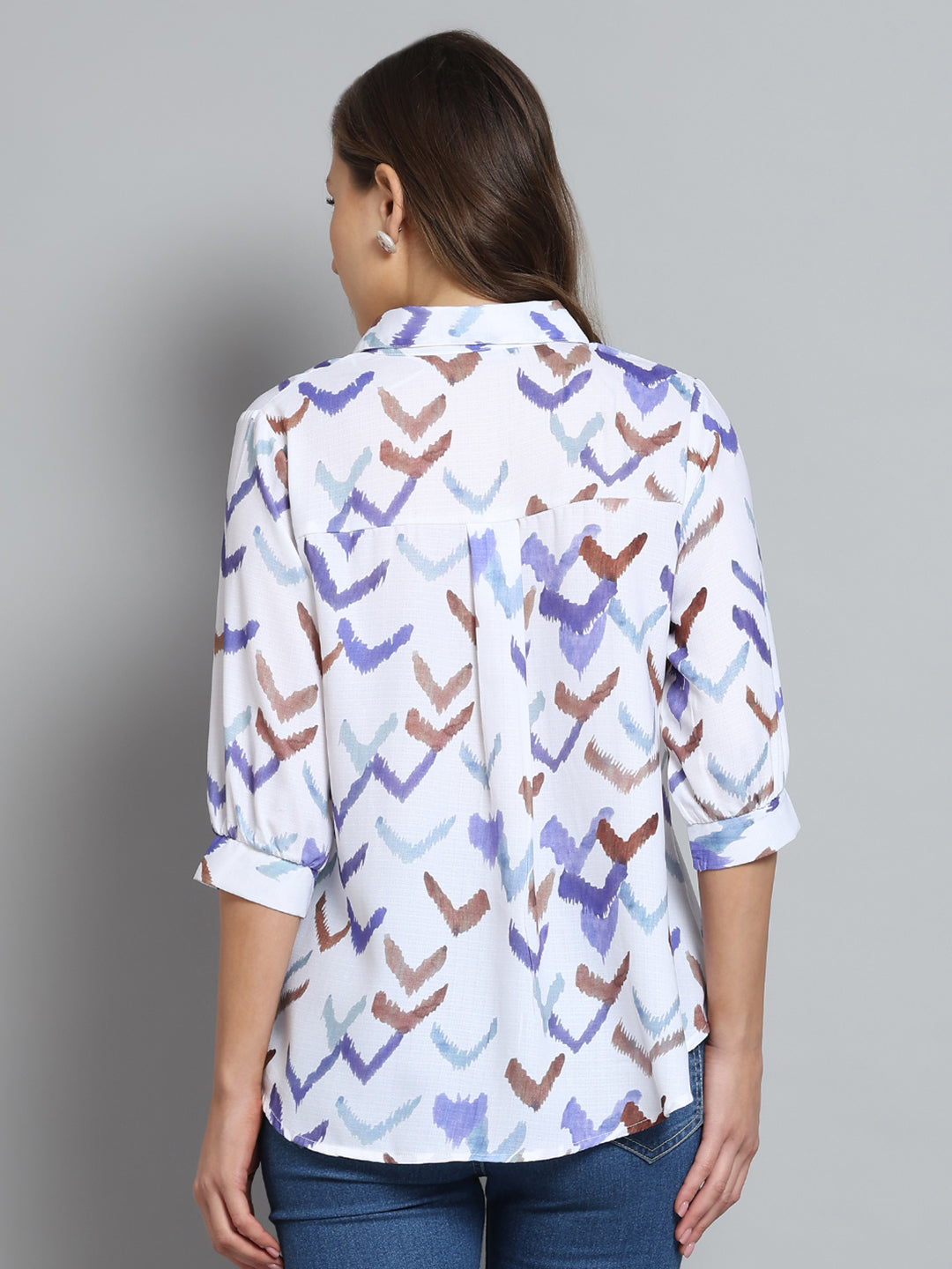 Women Off White Printed Collar 3/4th Sleeve Top