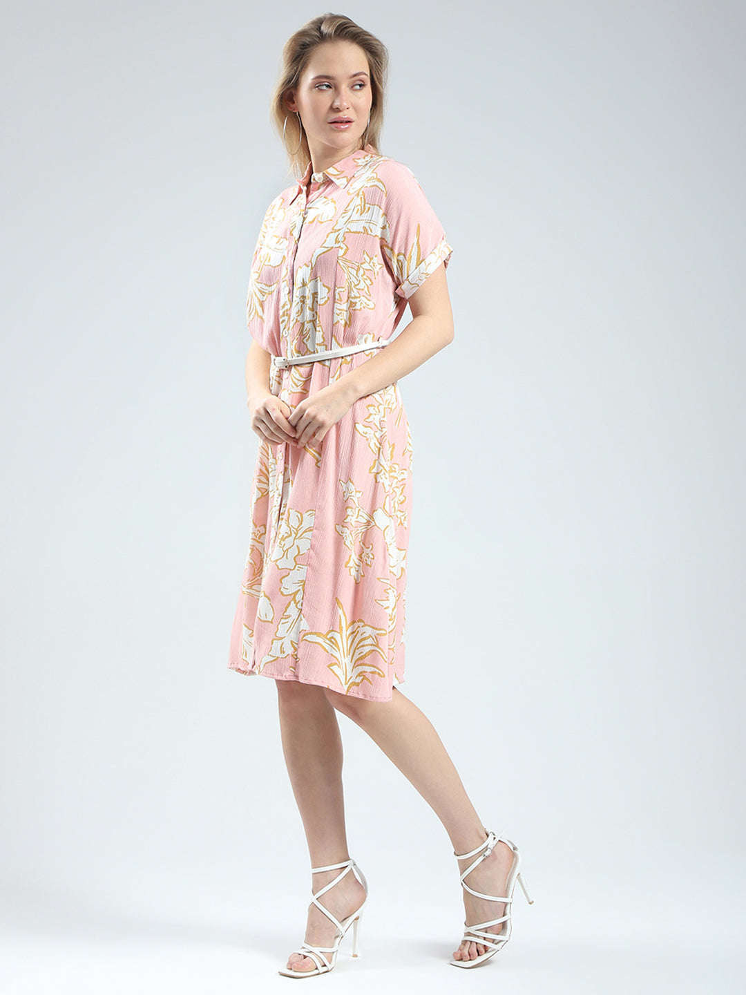 Women Pink Printed Collar Half Sleeve Tunic