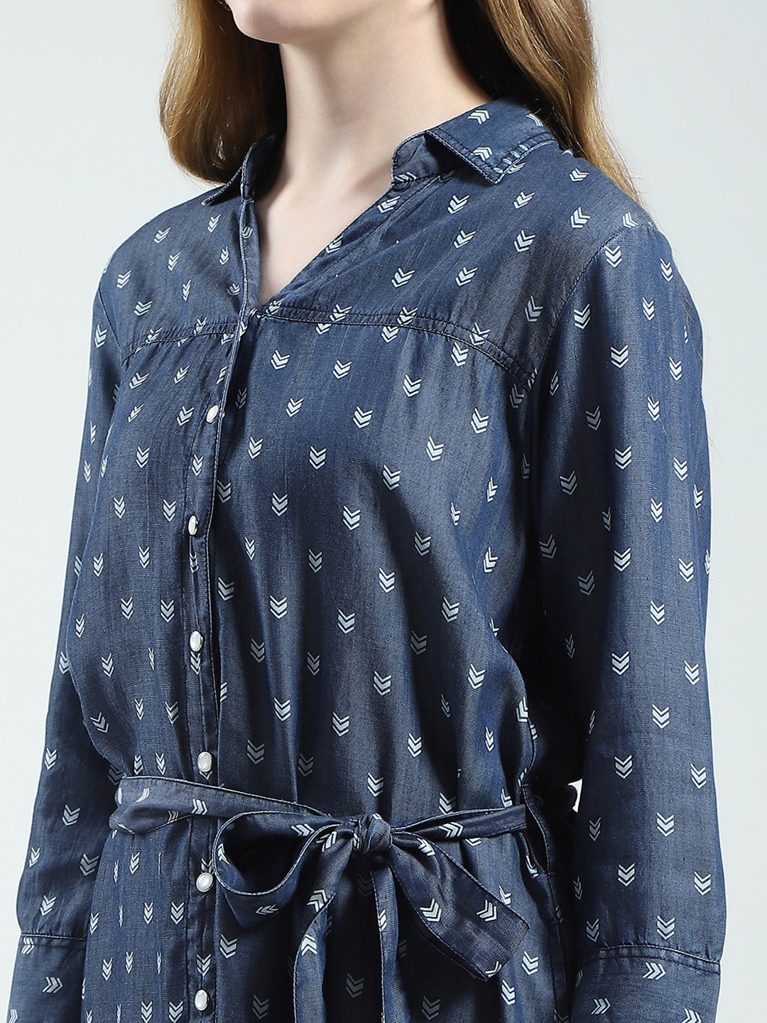 Women Blue Printed Collar 3/4th Sleeve Tunic