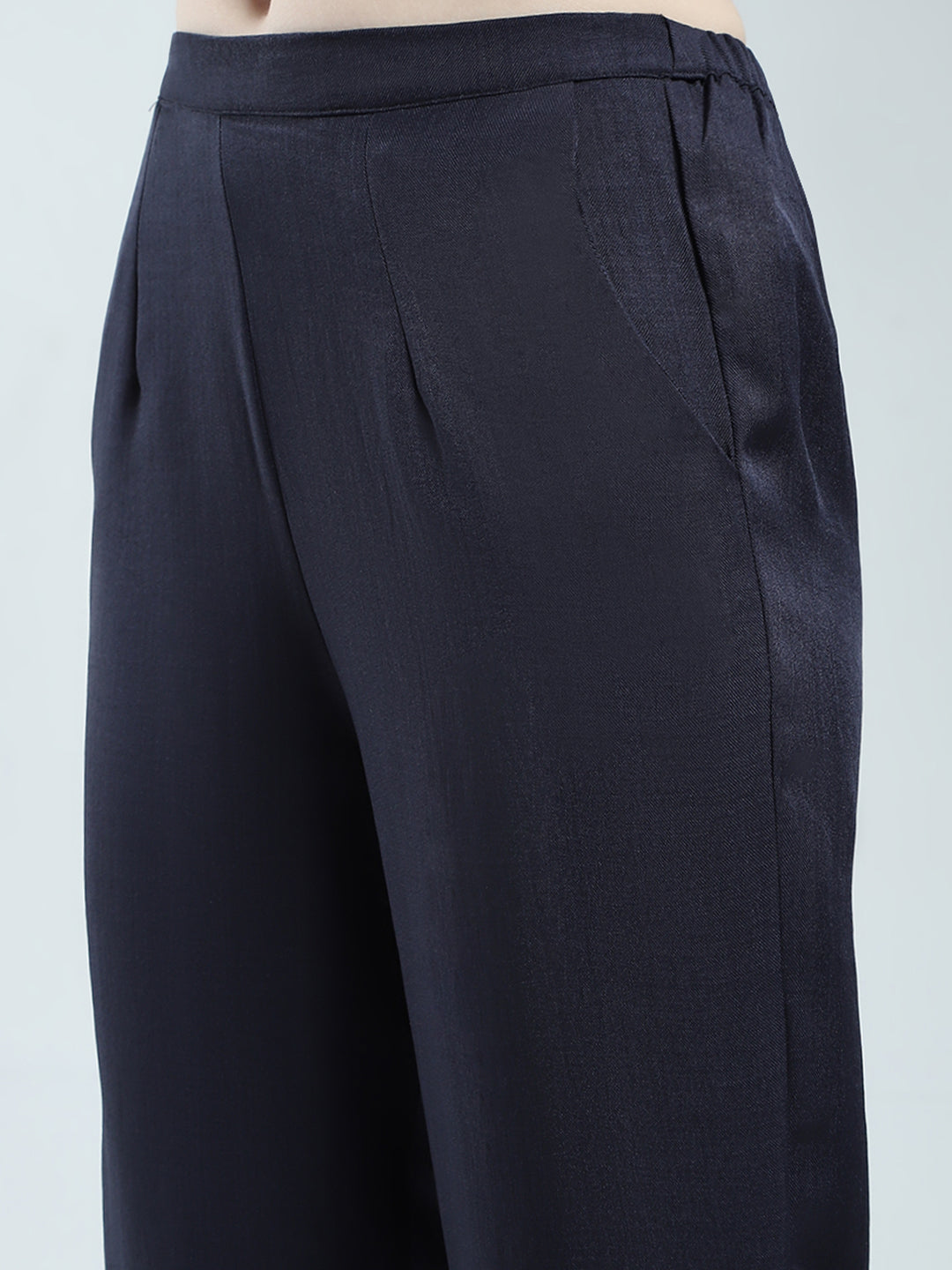 Women Blue Printed Band Neck Full Sleeve Cords Set