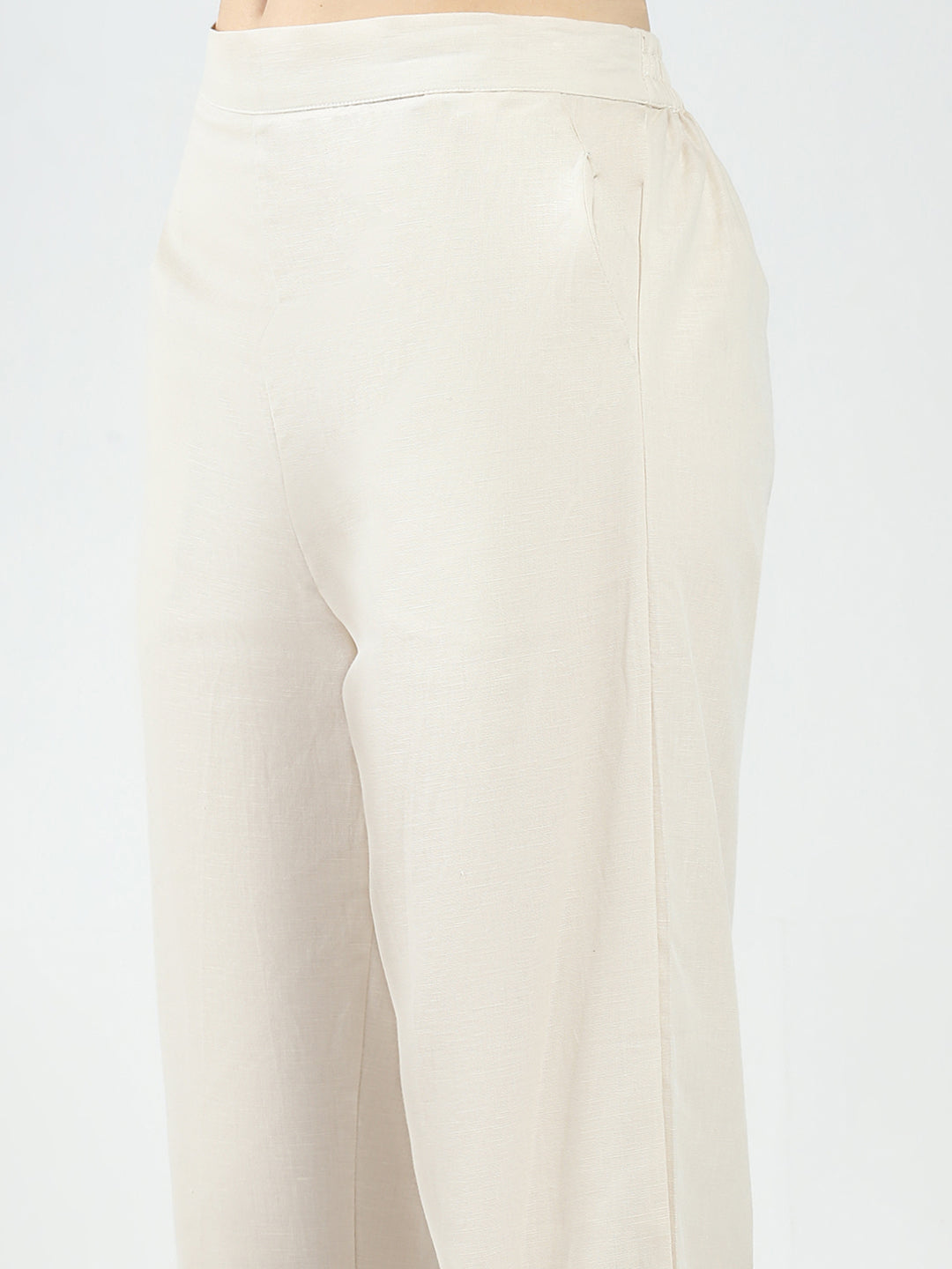 Women Beige Self Design Band Neck 3/4th Sleeve Cords Set