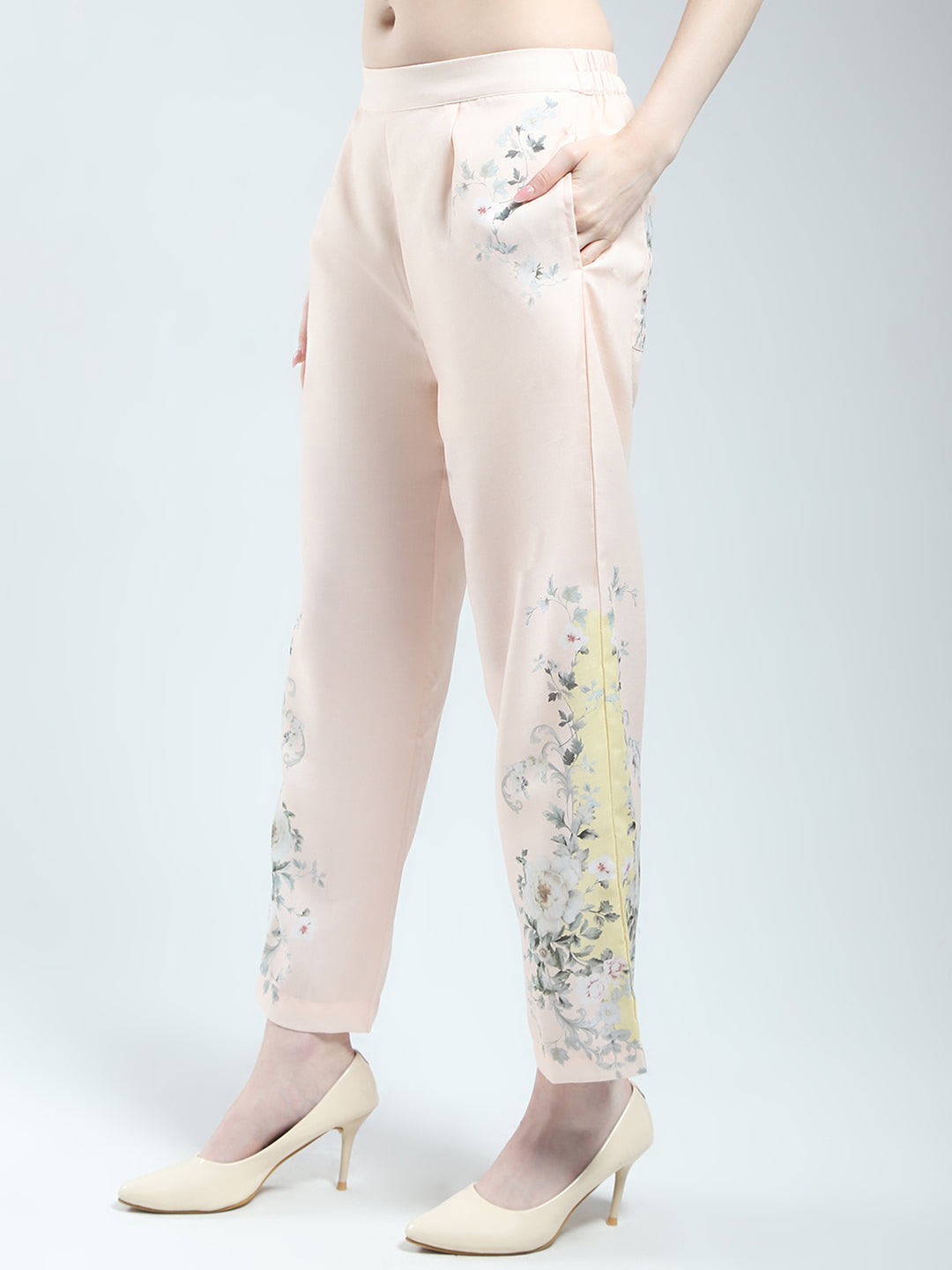 Women Beige Printed Round Neck Full Sleeve Cords Set