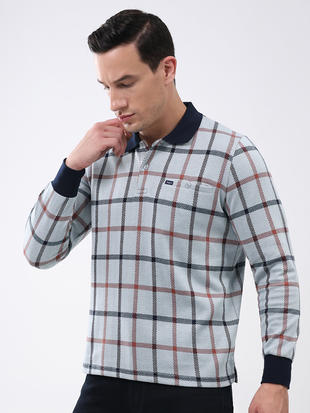 Men Blue Abstract Collar Full Sleeve Winter T-Shirt