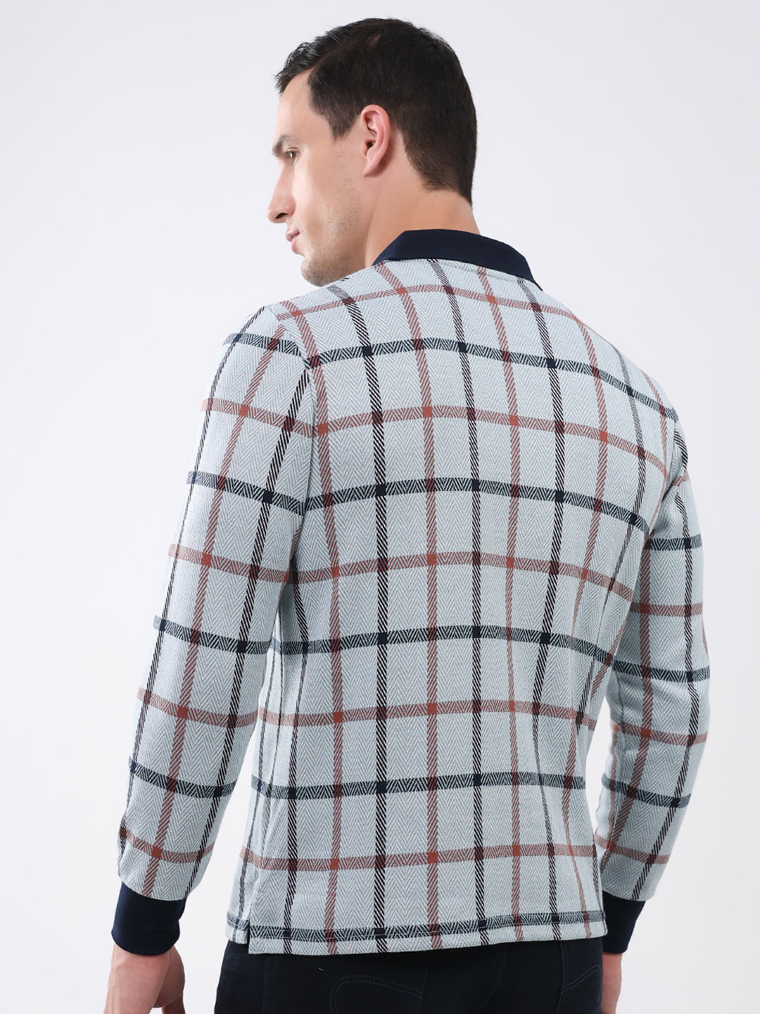 Men Blue Abstract Collar Full Sleeve Winter T-Shirt