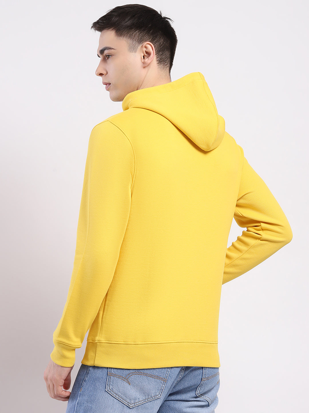 Men Yellow Printed Hooded Full Sleeve Winter T-Shirt