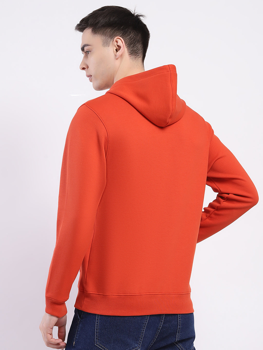 Men Rust Printed Hooded Full Sleeve Winter T-Shirt